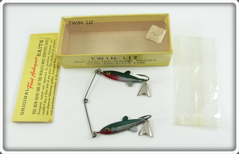 Vintage Fred Arbogast Green & Silver Twin Liz Lure In Box