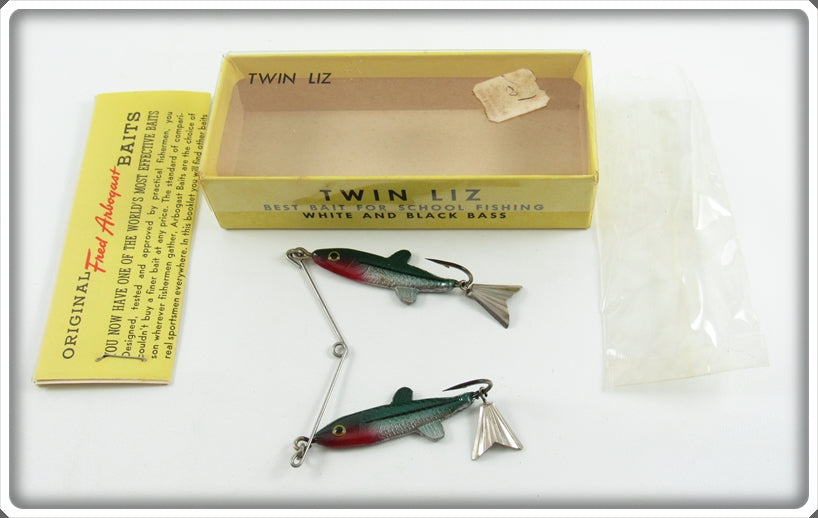Vintage Fred Arbogast Green & Silver Twin Liz Lure In Box