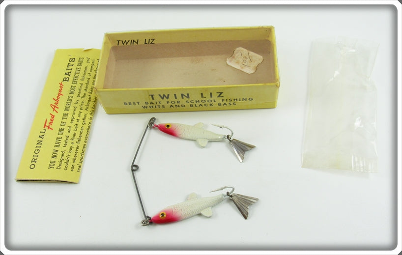 Vintage Fred Arbogast White & Red Twin Liz Lure In Box