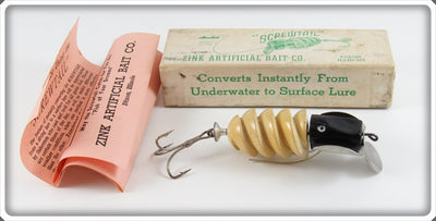 Zink Artificial Bait Co Black & White Zink Screwtail In Box 