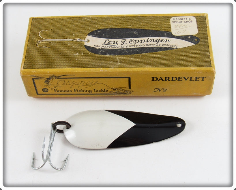 Lou J Eppinger Nickel Black With White Chunk Dardevlet In Box
