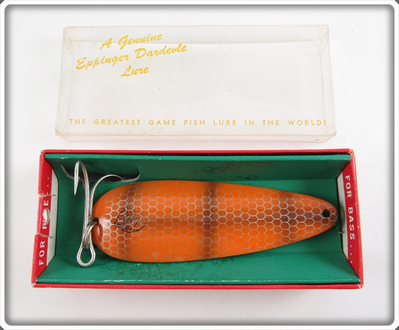 Vintage Lou J Eppinger Orange Scale Dardevle Lure In Box