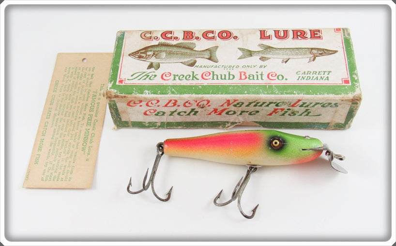 Vintage Creek Chub Baby Pikie Lure in Rainbow Fire Color. Wood, GE, Correct  Box. 
