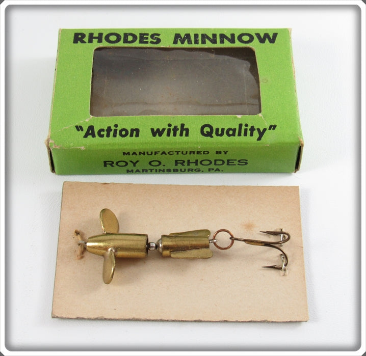 Vintage Roy O Rhodes Brass Rhodes Minnow In Box