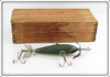 Vintage Heddon Green Fancy Back 100 Minnow Lure In Wood Box 