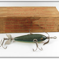 Vintage Heddon Green Fancy Back 100 Minnow Lure In Wood Box 