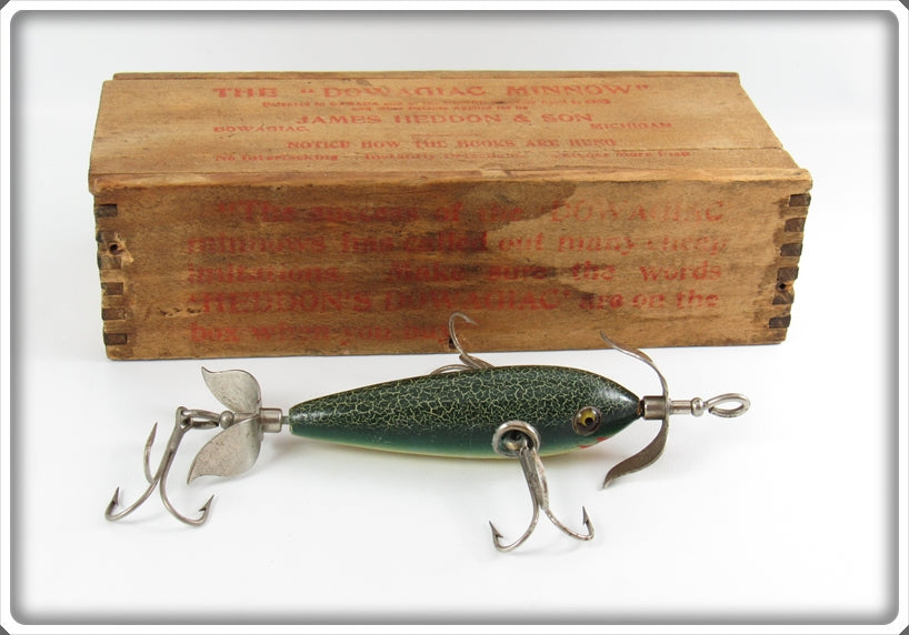 Vintage Heddon Green Fancy Back 100 Minnow Lure In Wood Box 