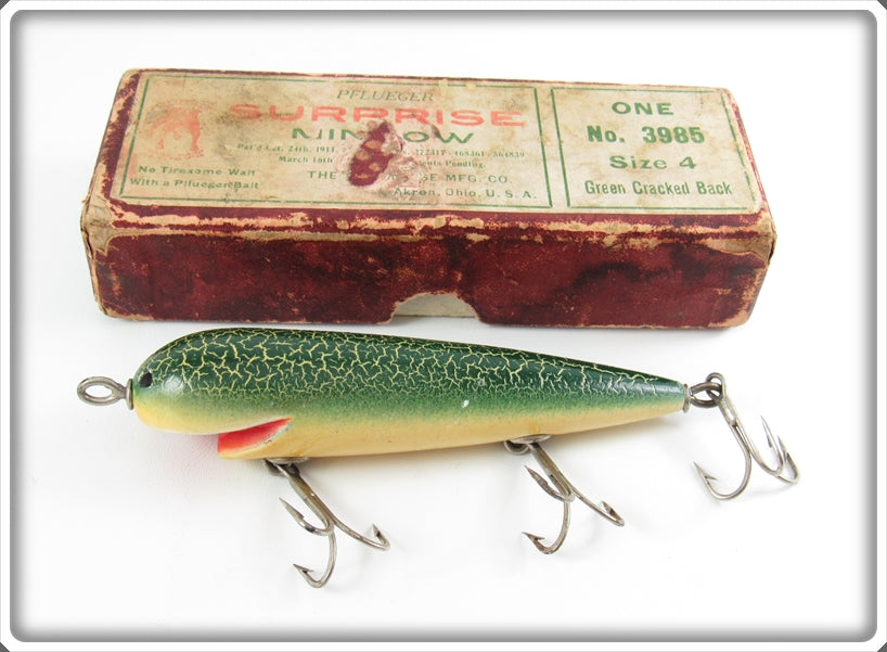 Pflueger Green Cracked Back Surprise Minnow Lure In Box 3985 