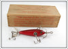 Vintage Heddon Red 100 Minnow Lure In Wood Box 104