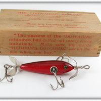 Vintage Heddon Red 100 Minnow Lure In Wood Box 104