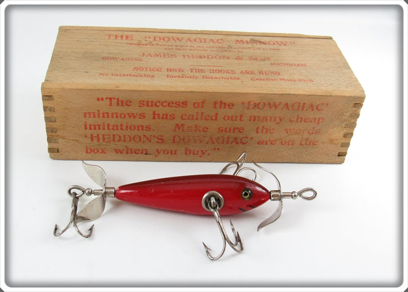 Vintage Heddon Red 100 Minnow Lure In Wood Box 104 For Sale