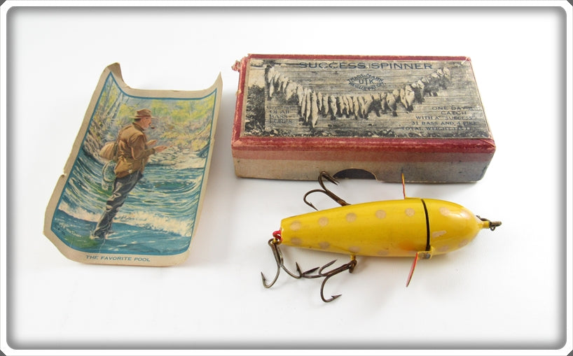 Vintage UTK Yellow Gold Spots Success Spinner Lure In Box 