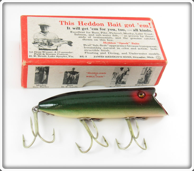 Vintage Heddon Green Scale Basser Lure In Box 8509D