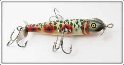 Vintage Pflueger Argyle Green Cracked Back Three Hook Minnow Lure 3185