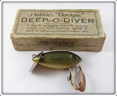 Vintage Heddon Green Scale Deep O Diver Lure In Intro Box