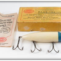South Bend Blue Head White Body No Eye Bass Oreno Lure In Box 973 BH
