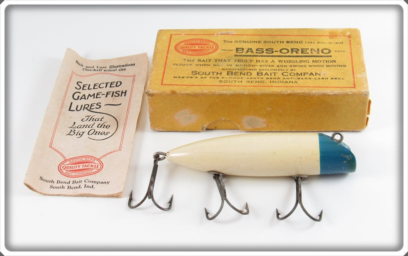 bass oreno lures for sale South Bend Blue Head White Body No Eye Bass Oreno Lure In Box 973 BH