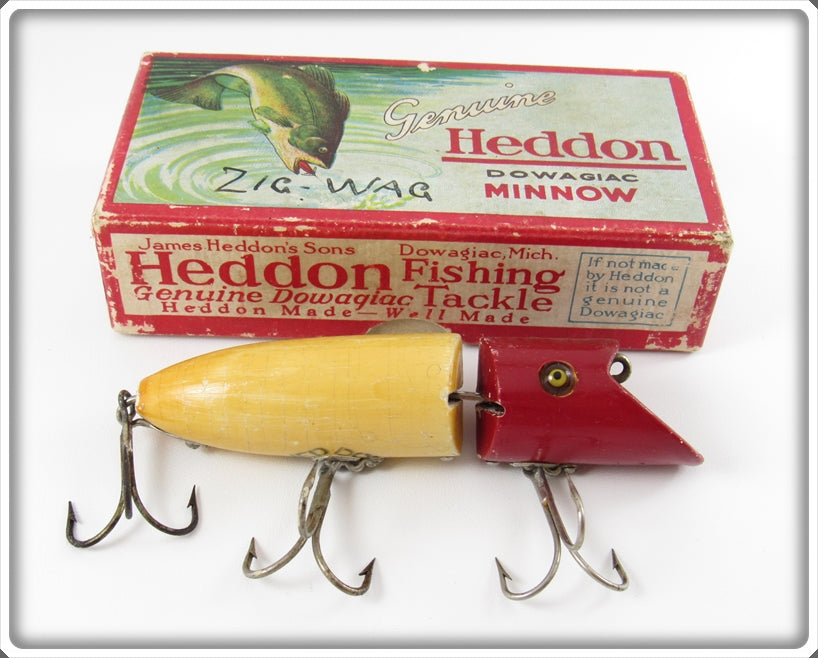 Vintage Heddon Red & White Zig Wag Lure In Box 8302 