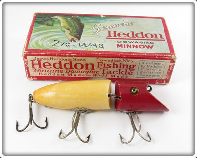 Vintage Heddon Red & White Zig Wag Lure In Box 8302 
