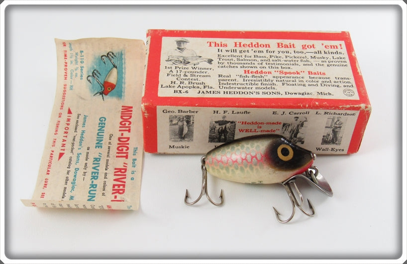 Vintage Heddon Shiner Scale Wood Midgit Digit In Box B110P