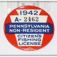 Vintage 1942 Pennsylvania PA Non Resident Fishing License Pin