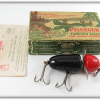 Vintage Pflueger Black Body Red Head Globe Lure In Box 3741