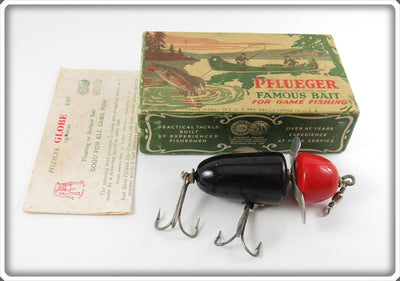Vintage Pflueger Black Body Red Head Globe Lure In Box 3741