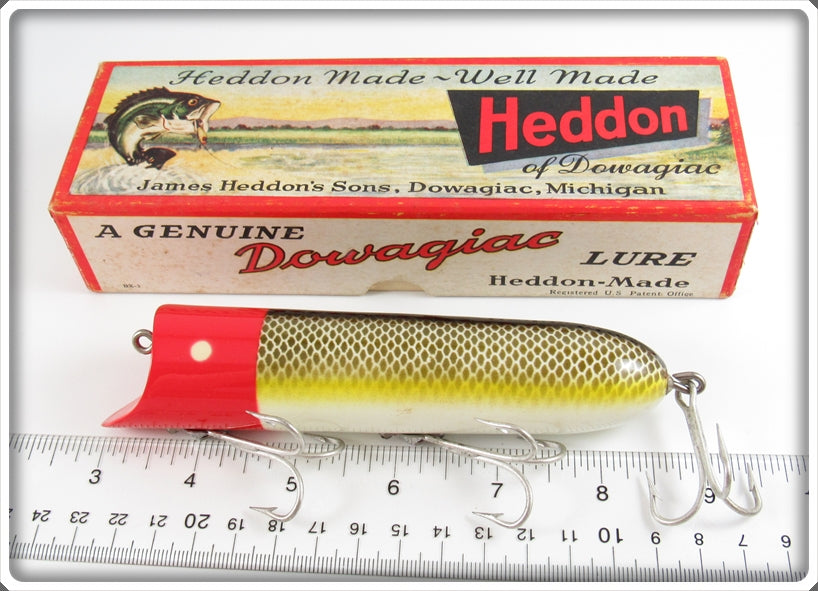 Vintage Heddon Red Head Shiner Scale Musky Lucky 13 In Box