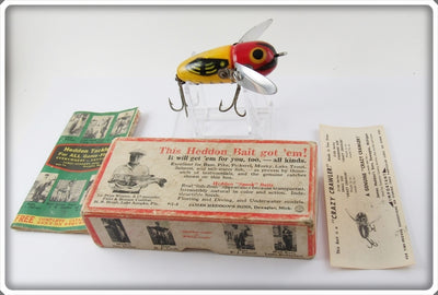 Vintage Heddon 2120 YRH Yellow Red Head Crazy Crawler Lure