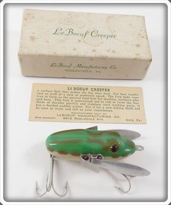 Vintage LeBouef Manufacturing Co Green Le Bouef Creeper Lure In Box