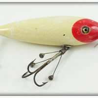 South Bend Red Head White Floating Surface Minnow Lure With Bing Hooks