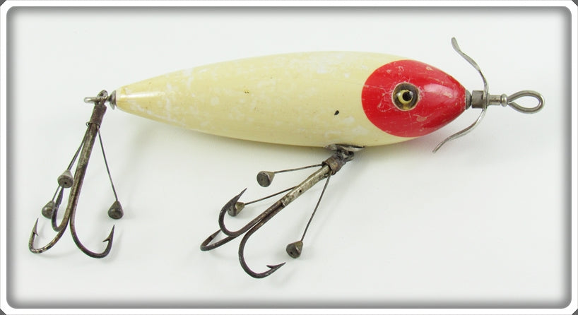 South Bend Red Head White Floating Surface Minnow Lure With Bing Hooks