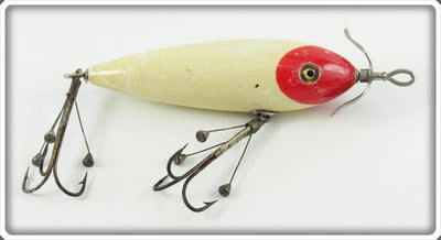 South Bend Red Head White Floating Surface Minnow Lure With Bing Hooks