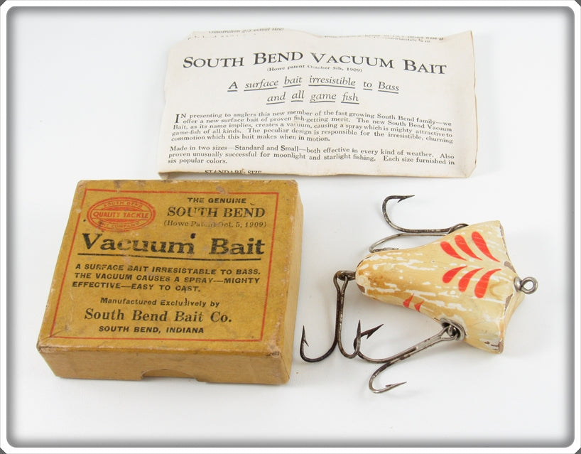 South Bend Red & White Vacuum Bait Lure In Box With Paperwork
