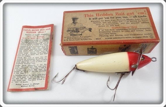 Vintage Heddon Red Head White 210 RH Surface Lure In Box 