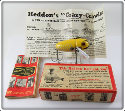 Vintage Heddon 2120 XRY Yellow Shore Crazy Crawler Lure In Box