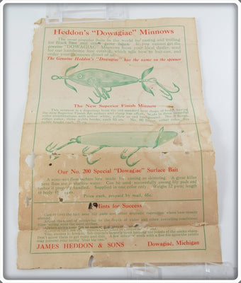 Antique Heddon 1911 White Pasteboard Box Paper Insert 