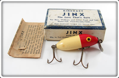 Vintage Rinehart White Red Head Jinx Lure In Box WRH
