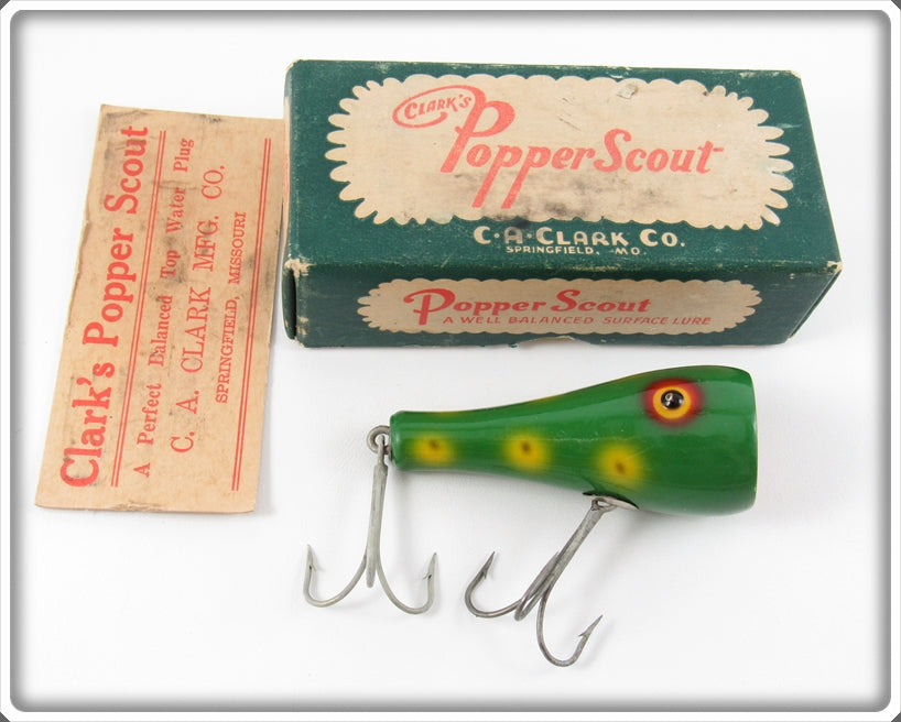 Clark's Frog Spot Popper Scout Lure In Yellow Black Ribs Box