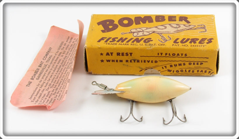 Vintage Bomber Bait Co Pearl No Eye Model 400 In Frog Box For Sale