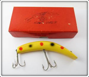 Vintage Lazy Daze Bait Co Yellow Spotted Lazy Dazy Giant Lure In Correct Box