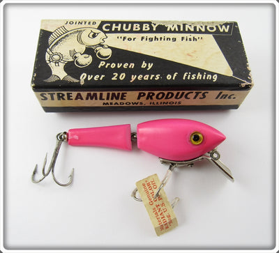 Vintage Streamline Products Inc Radiant Pink Chubby Minnow Lure In Box