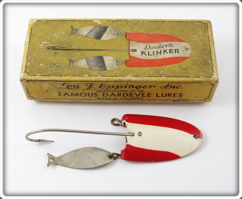 collectible fishing lures for sale dardevle Lou Eppinger Red & White Dardevle Klinker Lure In Box For Sale
