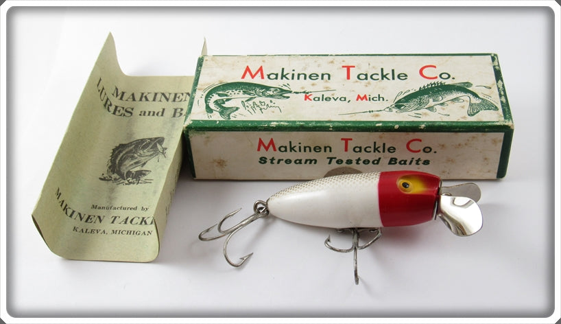 Vintage Makinen Tackle Co Red & White Waddle Bug Lure K10 A For Sale