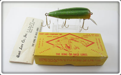 Vintage Hunt Lure Co Green & Yellow The Hooker Lure In Yellow Box
