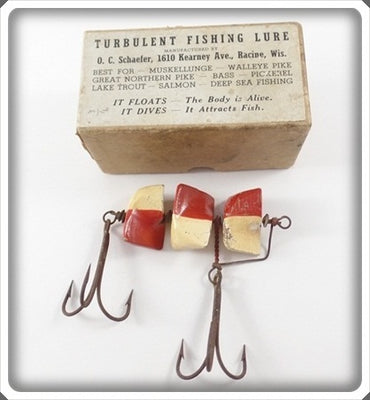Vintage O.C. Schaefer Red & White Turbulent Fishing Lure In Box