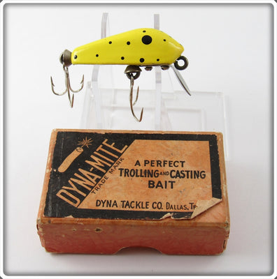 Vintage Dyna Tackle Co Yellow Black Dots Dyna-Mite Lure In Box