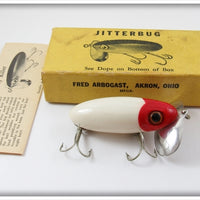 Vintage Fred Arbogast Red Head White Jitterbug In Picture Box