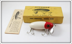 Vintage Fred Arbogast Red Head White Jitterbug In Picture Box