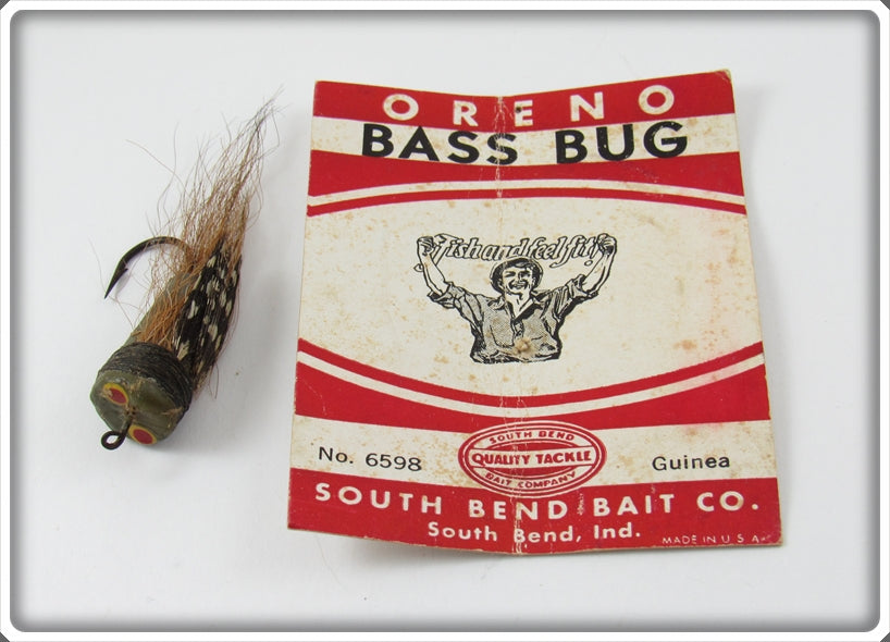 South Bend Guinea Oreno Bass Bug Fly Rod Lure On Card 6598
